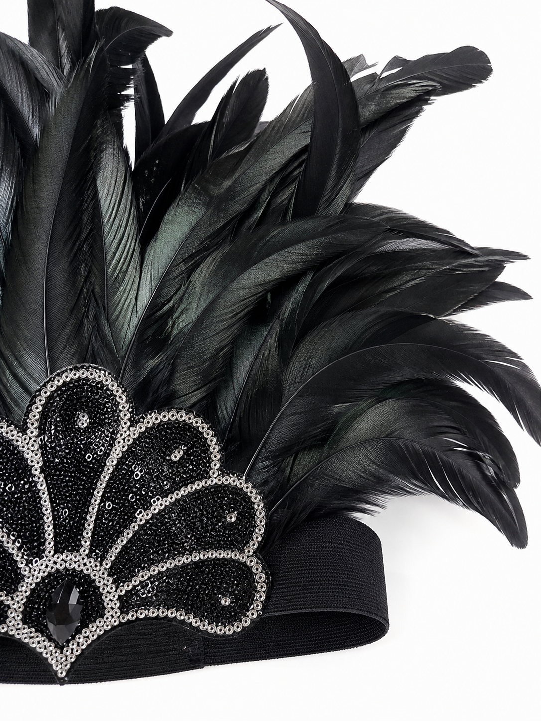 Black Feather and Sequin Headpiece