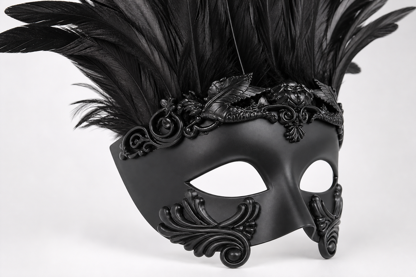 Black Venetian Feather Mask for Masquerade