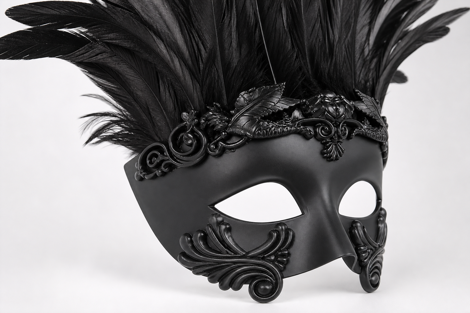Black Venetian Feather Mask for Masquerade