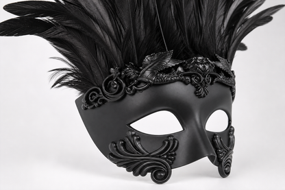 Black Venetian Feather Mask for Masquerade