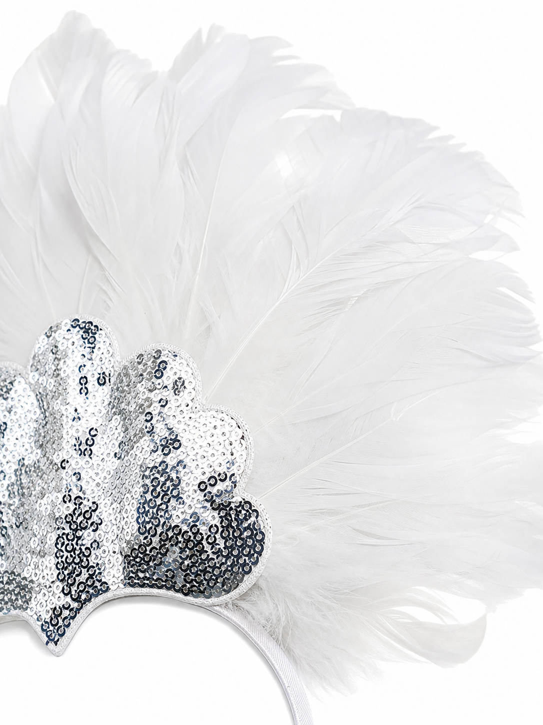 White Feather Carnival Headband with Silver Sequins product view 35