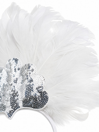 White Feather Carnival Headband with Silver Sequins product view 35
