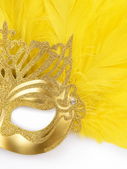 Carnival Headpiece with Feathers and Gold Decoration