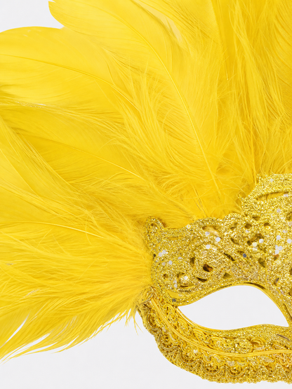 Carnival Mask with Yellow Feathers and Glitter