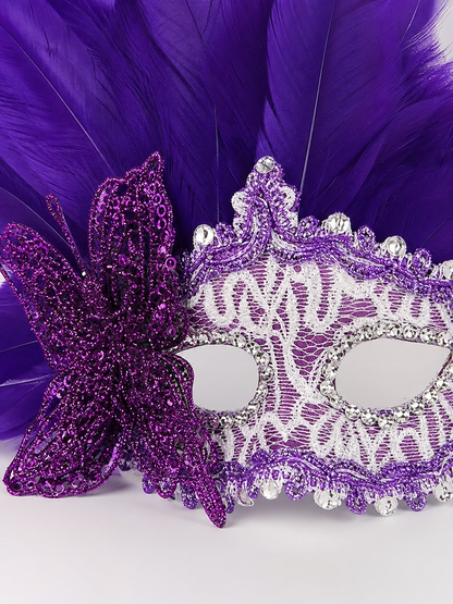 Carnival headdress with feathers and a mask