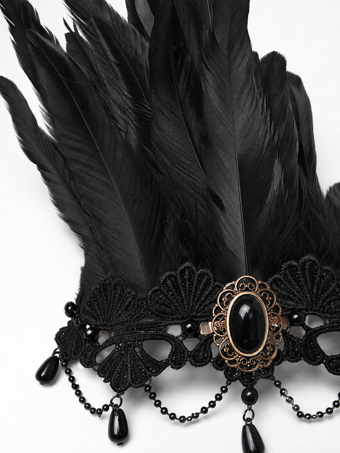 Carnival Feather and Lace Headpiece