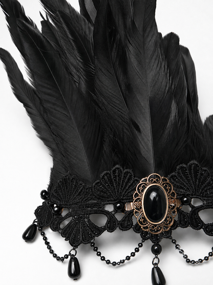 Carnival Feather and Lace Headpiece