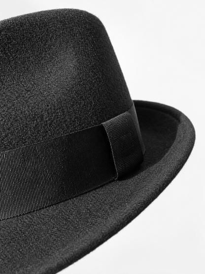 Black carnival fedora hat with ribbon