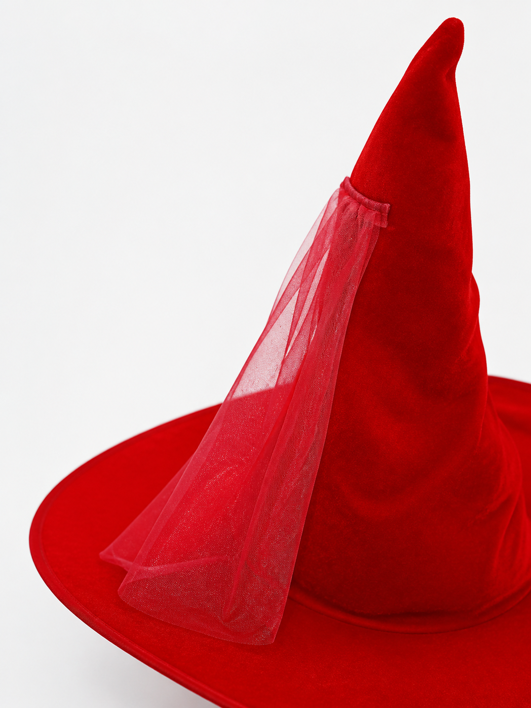 1pc Red Halloween Witch Hat with Very Tall Pointed Crown, Extra-Wide Floppy Brim and Sheer Glitter-Speckled Overlay for Cosplay Parties