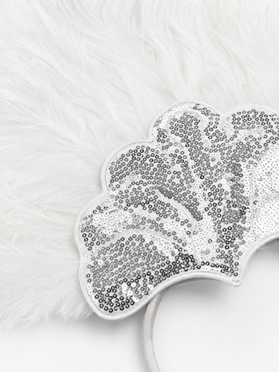 White Feather Carnival Headband with Silver Sequins product view 36