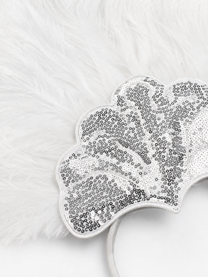 White Feather Carnival Headband with Silver Sequins product view 36