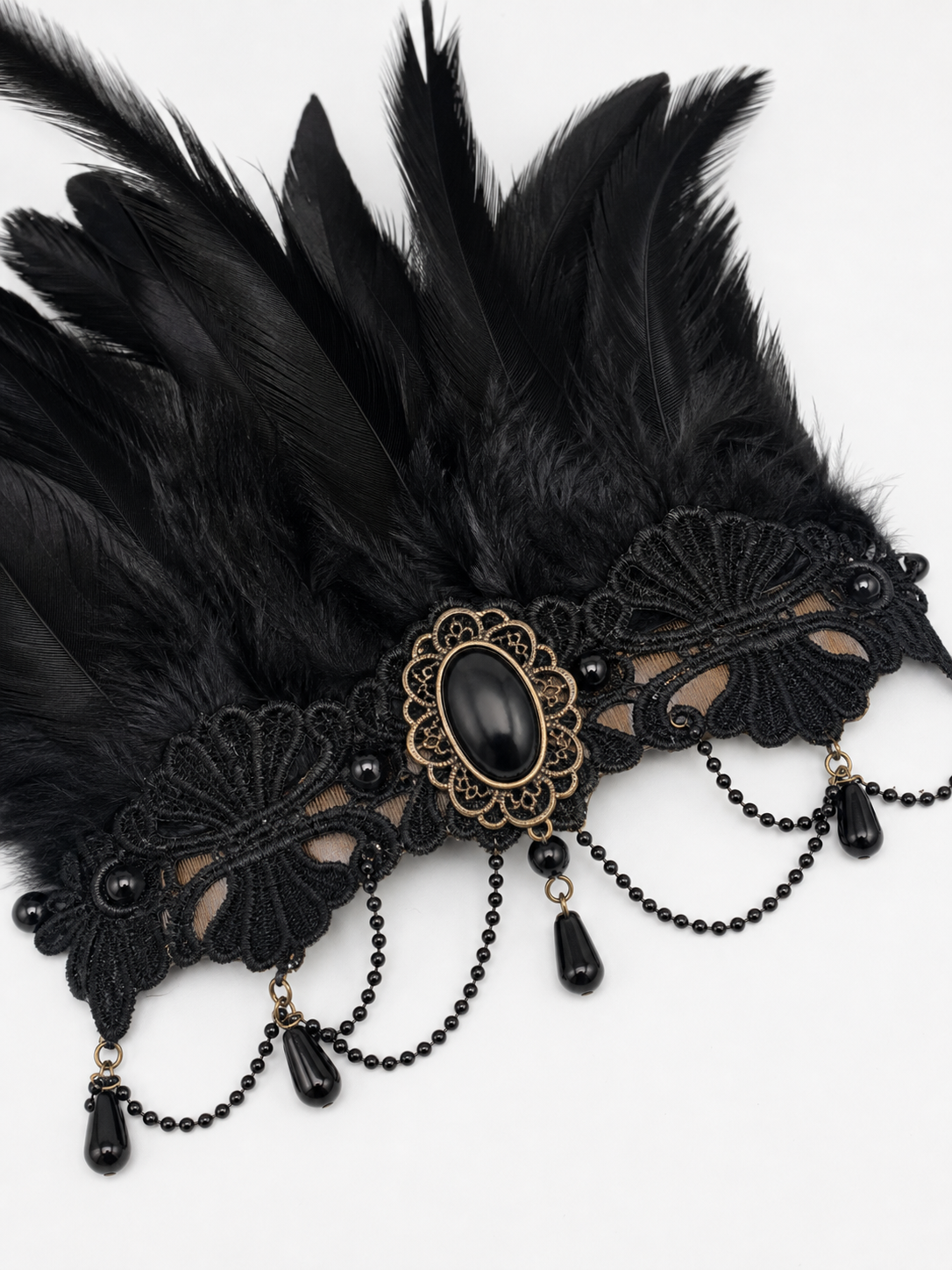 Carnival Feather and Lace Headpiece