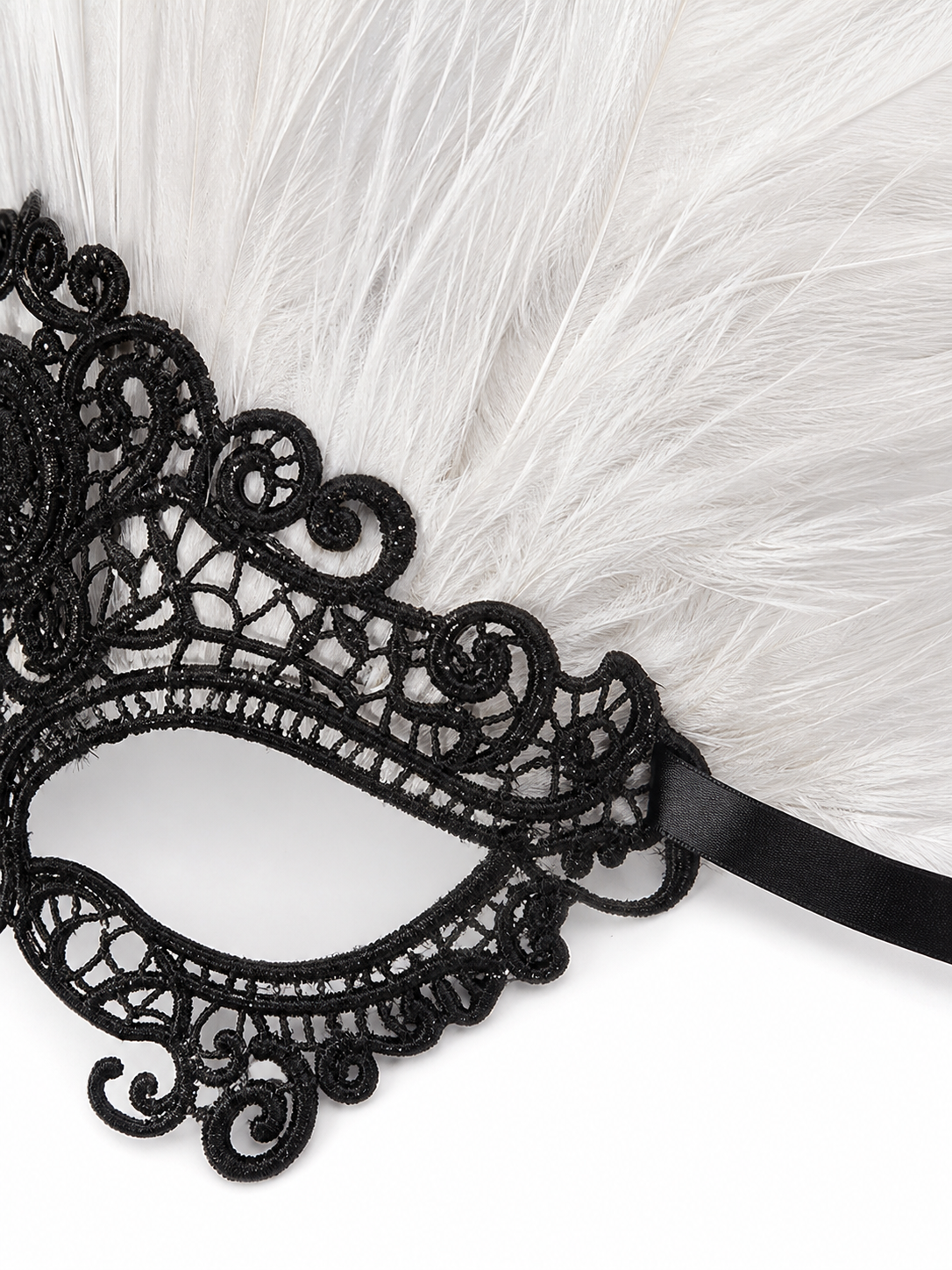 Masquerade Lace Eye Mask with White Feathers