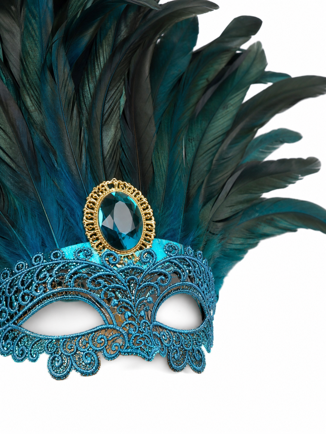 Carnival headpiece with feathers and a mask