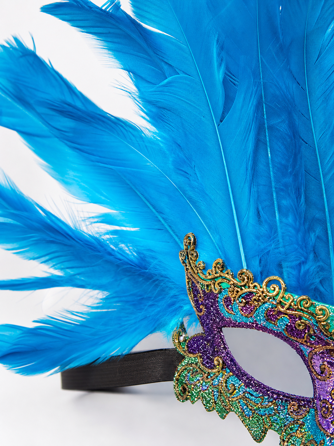 Blue Carnival Headpiece with Feathers and Mask
