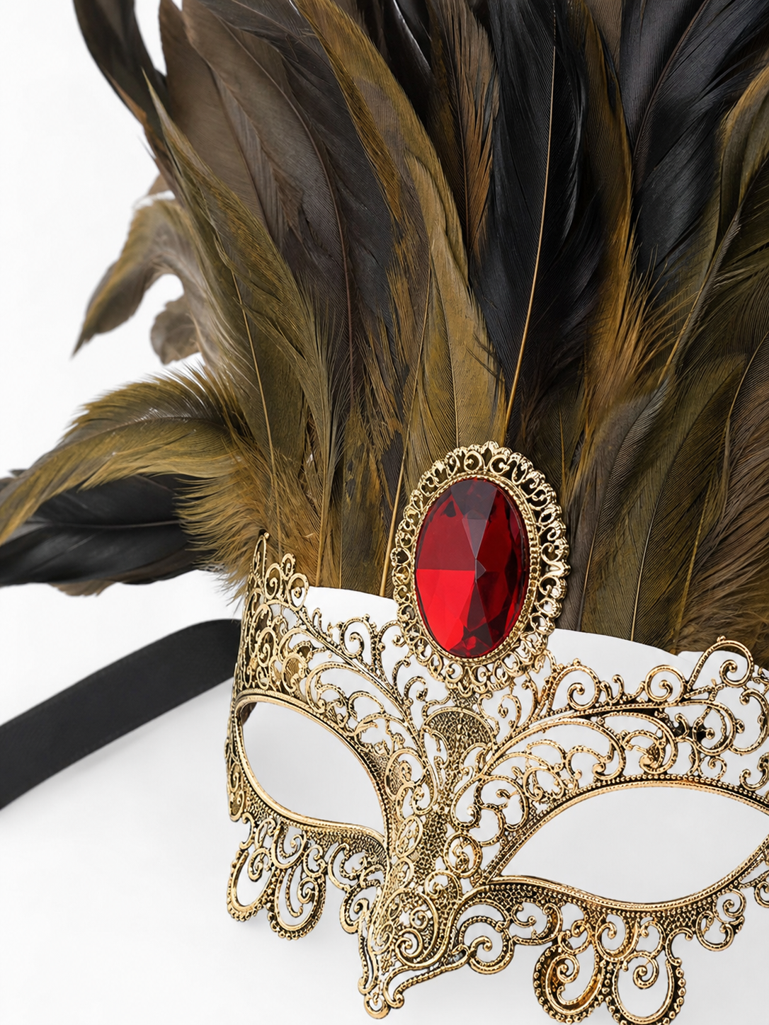 Carnival Headpiece with Mask and Feathers