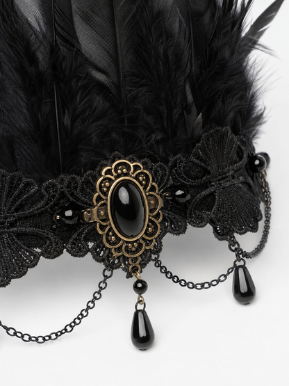 Black Feather and Lace Headpiece product view 20
