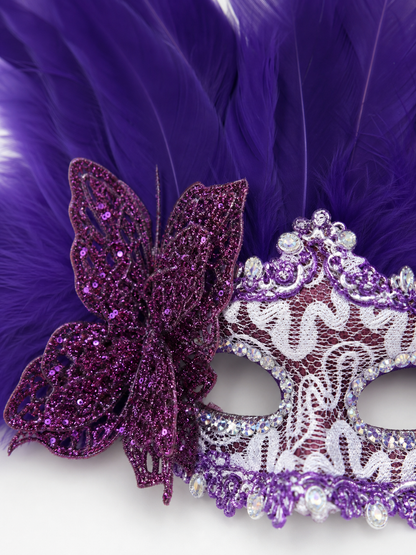 Carnival headdress with feathers and a mask