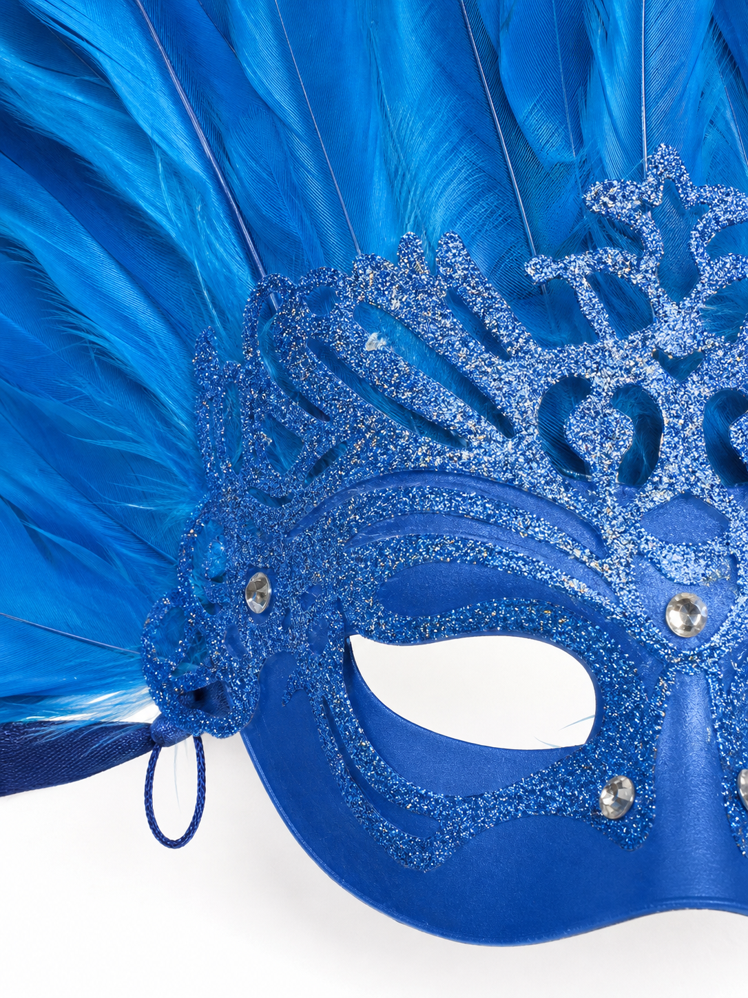 Carnival Mask with Blue Feathers and Glitter