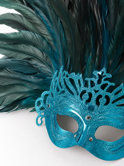 Carnival feathered headpiece with mask