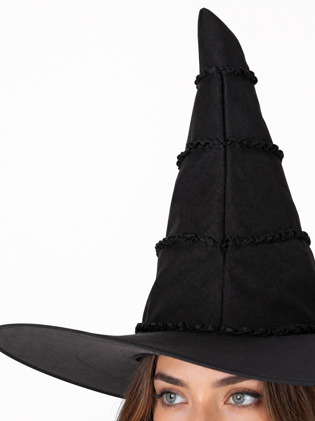 Black Halloween Witch Hat With Glossy Surface, Tall Pointed Crown And Wide Floppy Brim For Witch Cosplay Costume Party Accessory