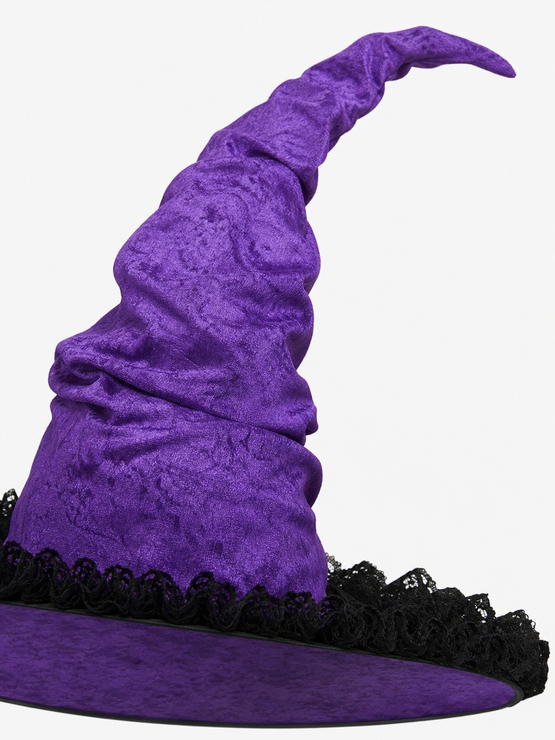 Purple Halloween Witch Hat Pointed Wide Brim Gothic Costume Accessory With Black Lace-Like Trim For Cosplay Themed Parties