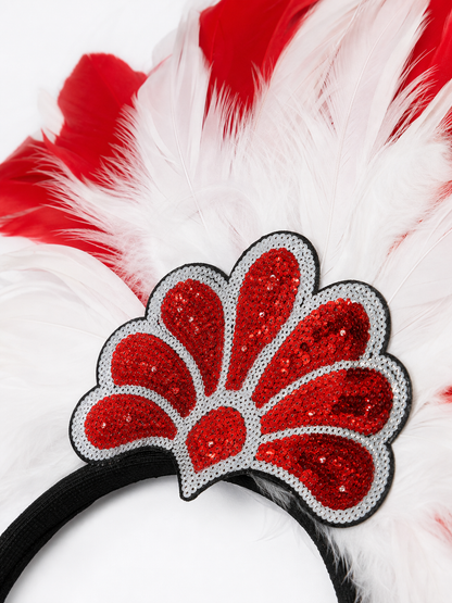 Carnival headpiece with red and white feathers