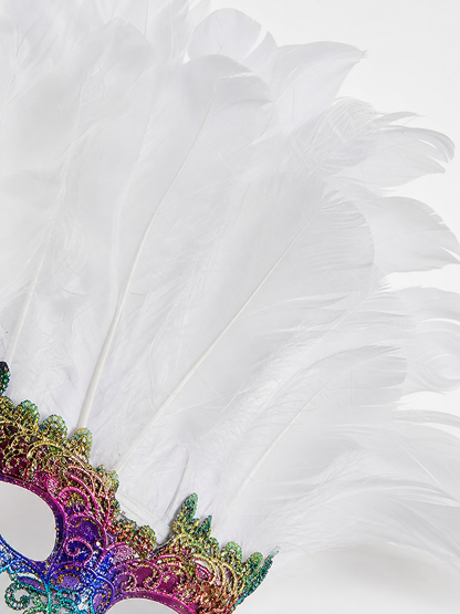 Masquerade headpiece with feathers and a mask