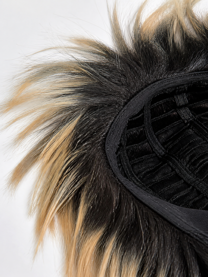 Black and blonde spiked mohawk wig product view 46