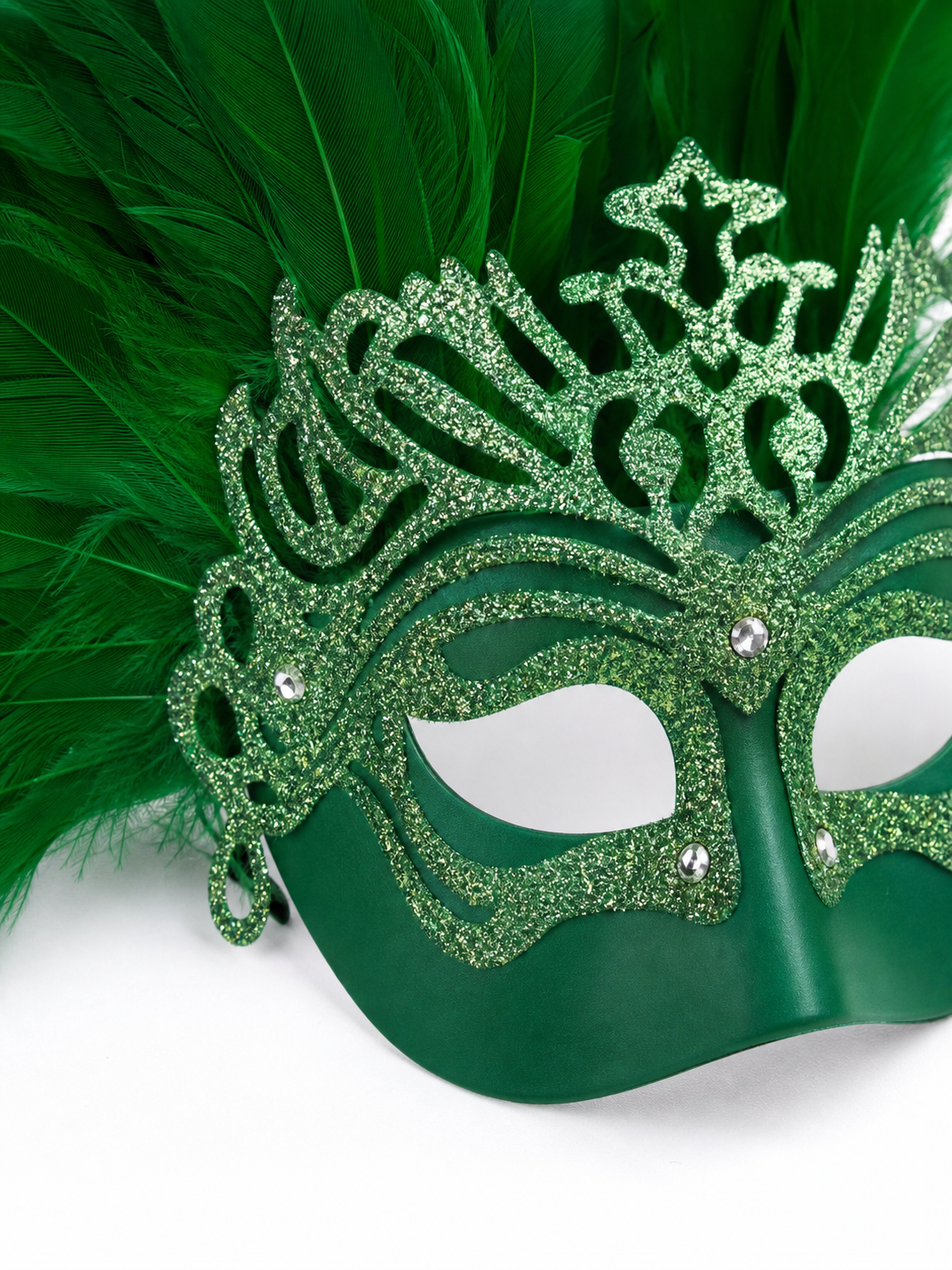 1pc Green Feather Mask, Large Feather Fan Shape, Cutout Eye Design, Elegant detail view 4
