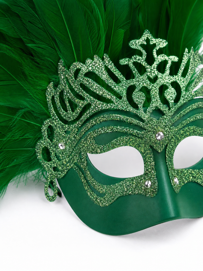 1pc Green Feather Mask, Large Feather Fan Shape, Cutout Eye Design, Elegant detail view 4