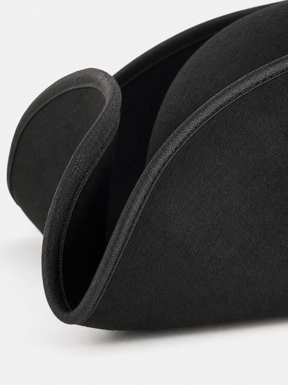 Black Pirate Hat, Large Three-Cornered Tricorn Costume Hat with Wide Brim and Structured Crown for Cosplay, Stage Performances and Pirate-Themed Parties