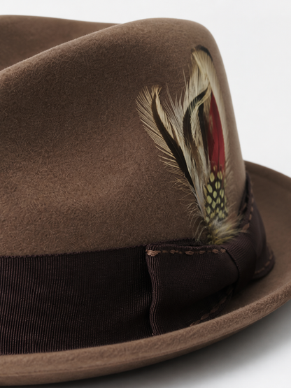 Carnival Fedora Hat with Feather and Wide Brim