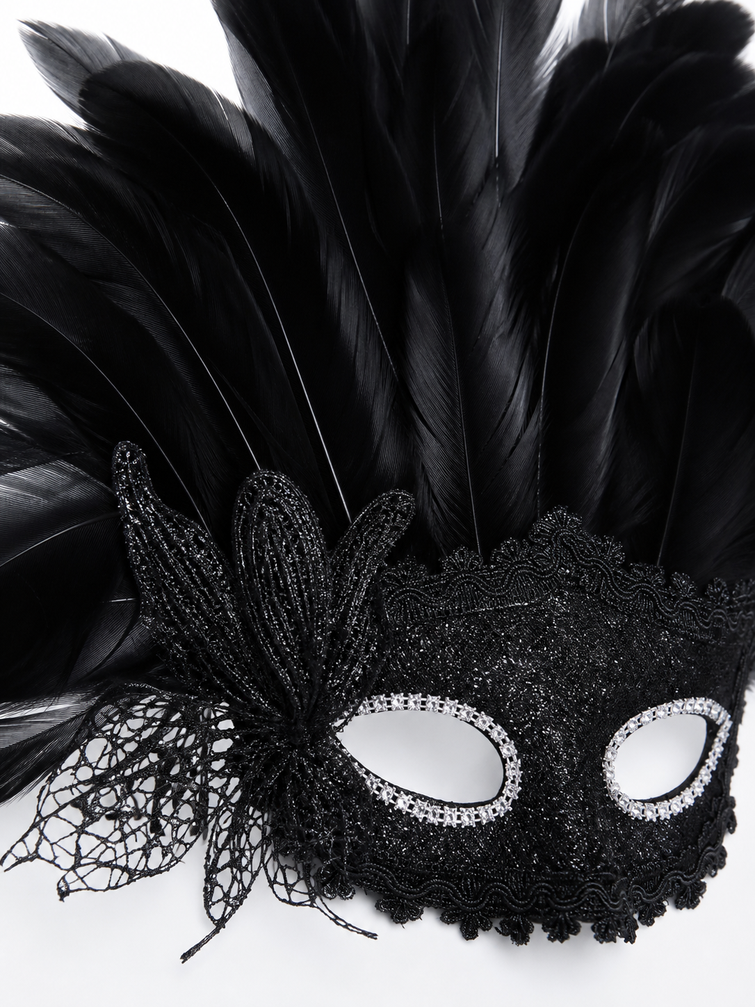 Carnival Mask with Black Feathers and Glitter
