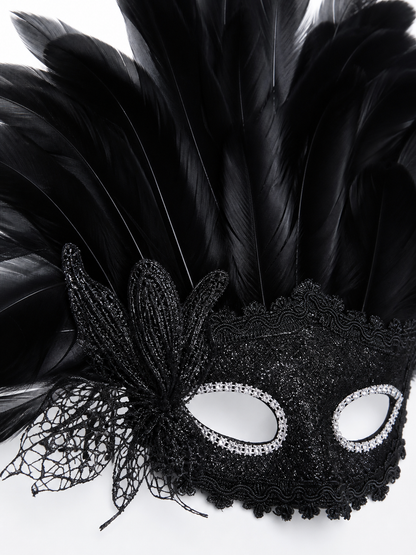 Carnival Mask with Black Feathers and Glitter