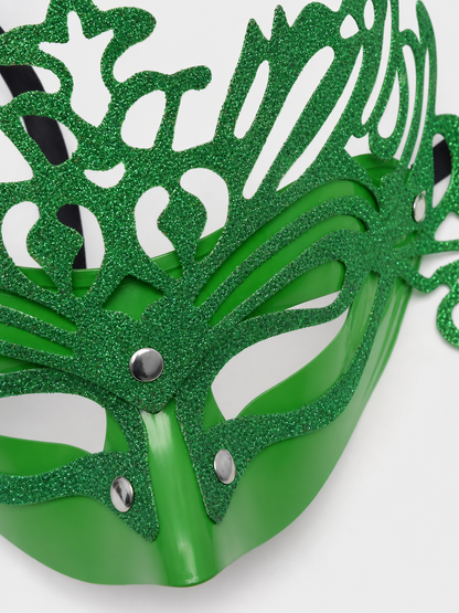 Green Glitter Carnival Headdress Mask