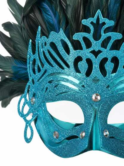 Carnival feathered headpiece with mask