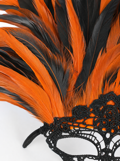Carnival headdress with feathers and a mask