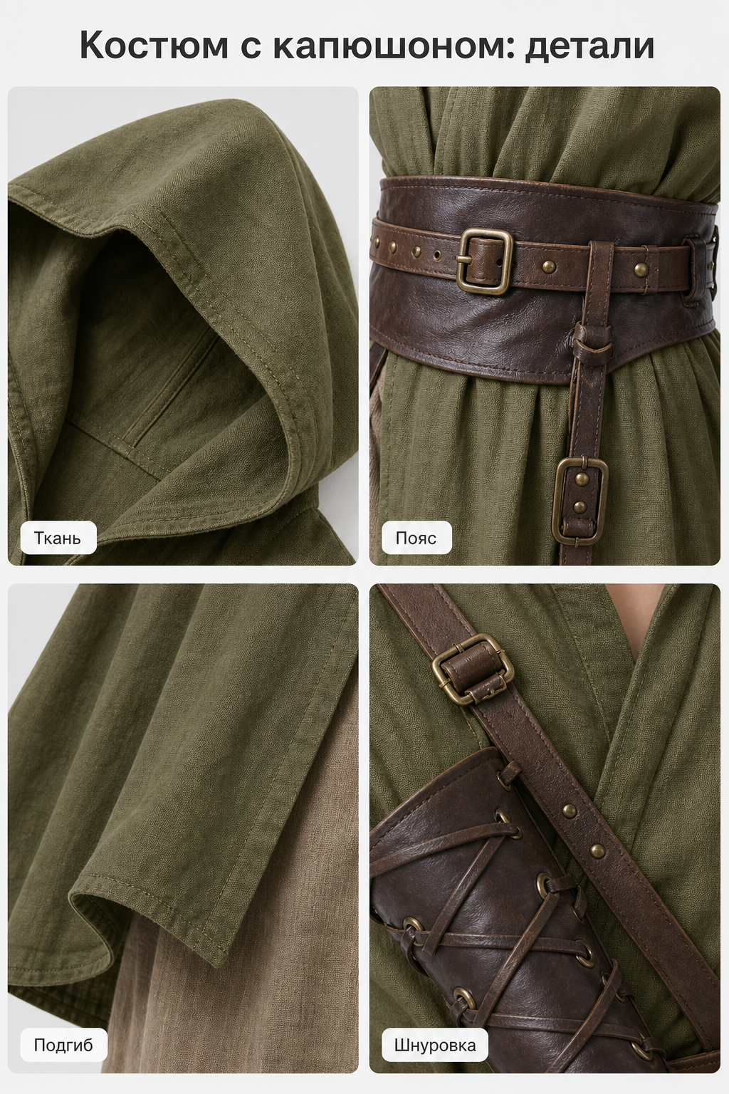 Medieval Cosplay Hooded Tunic with Belt