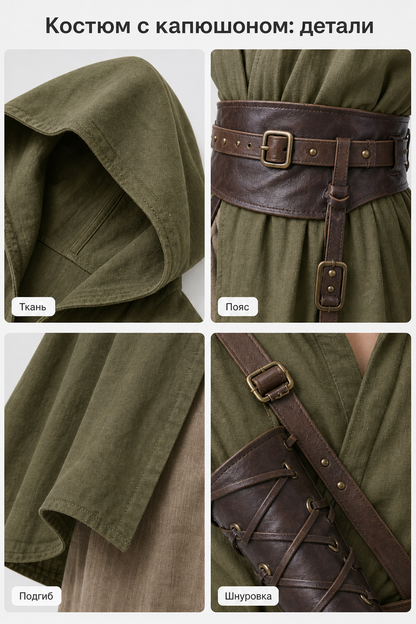Medieval Cosplay Hooded Tunic with Belt