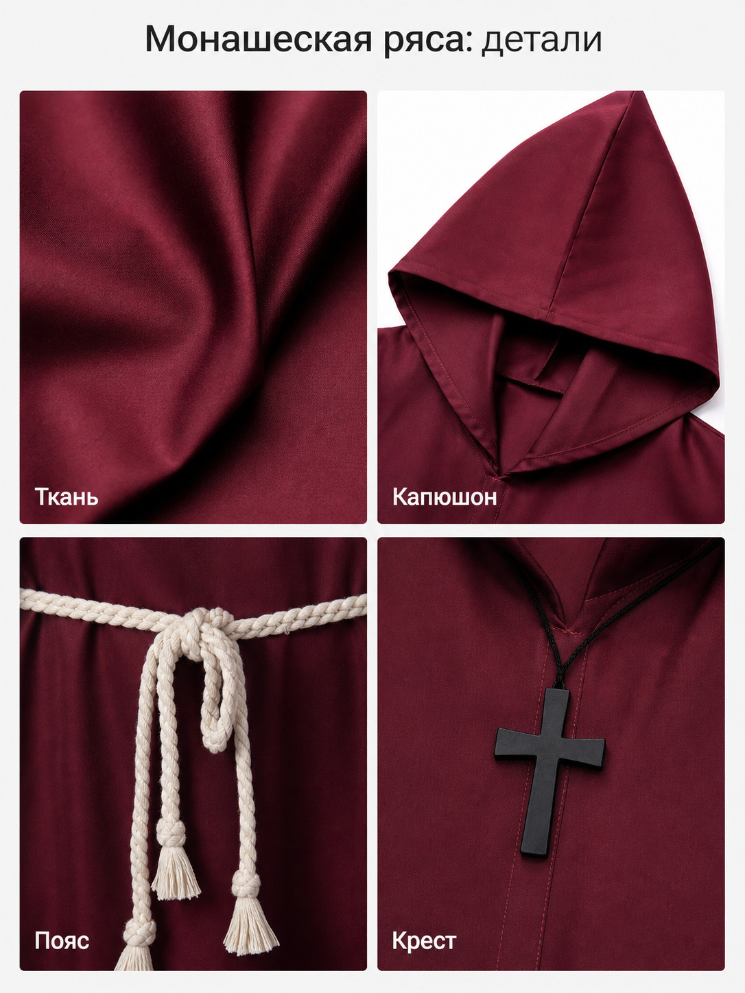 Halloween Hooded Wizard Robe with Belt