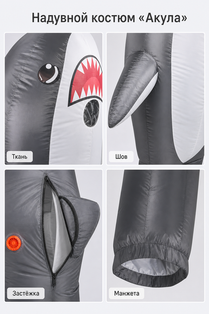 Inflatable Shark Costume with USB Fan