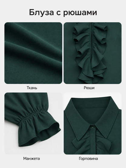 Vintage Ruffled Blouse, Dark Green
