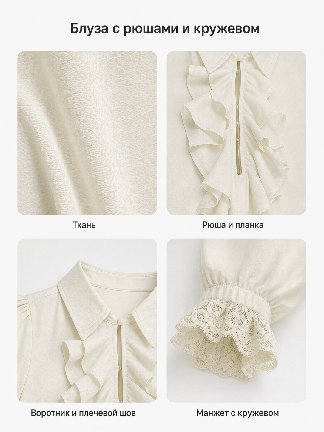 Cream Ruffled Blouse with Lace Cuffs