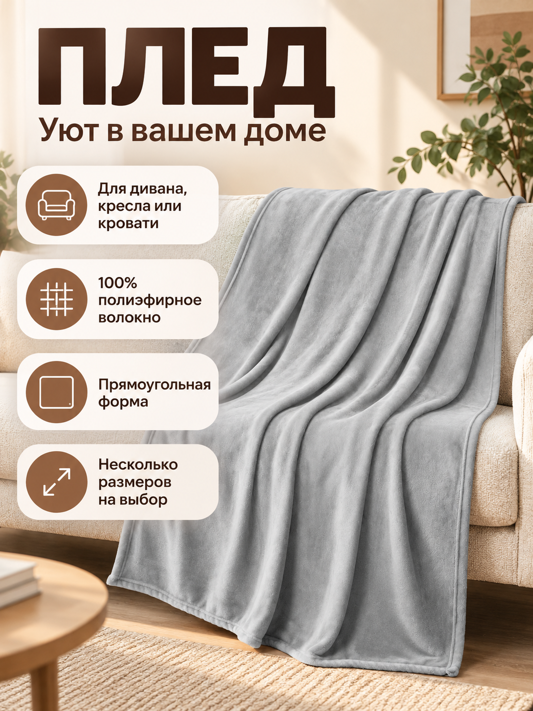 Light gray polyester fleece blanket with trim