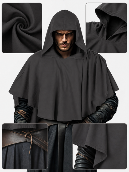 Dark Medieval Fantasy Hooded Cloak Gray Loose-Fitting Cape-Like Poncho With Oversized Hood For Cosplay Role-Playing Attire
