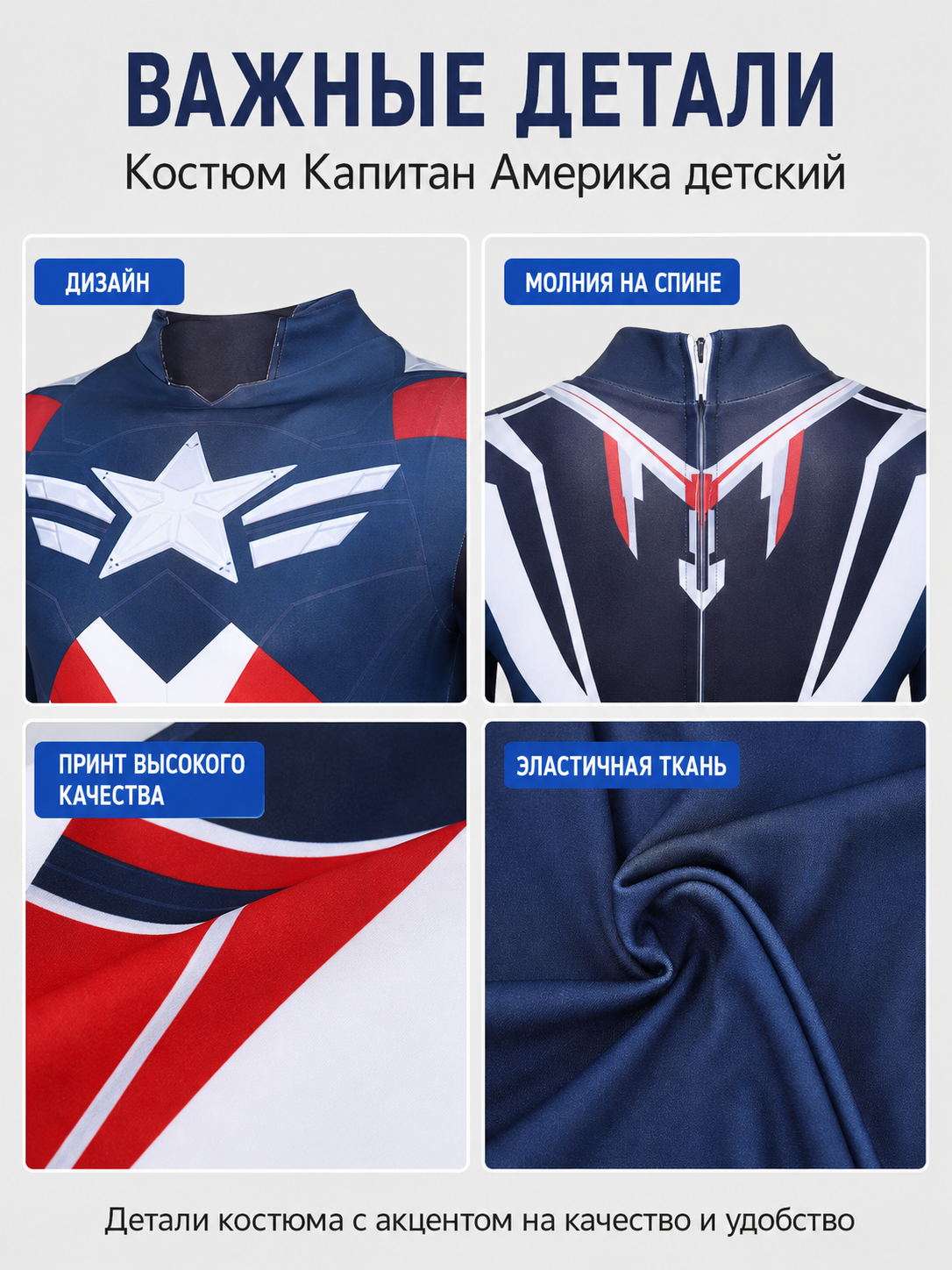 Captain America 4 Costume, One-Piece Cosplay Jumpsuit detail view