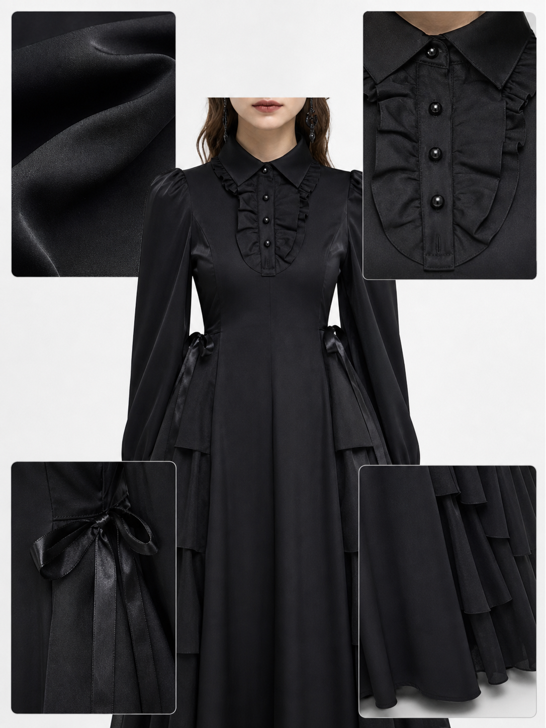 Black Gothic Dress with Ruffles and Lacing