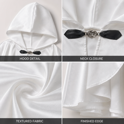 Long white hooded satin-look carnival cape product view 68