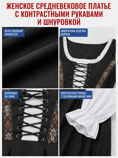 Long Black Historical-Style Dress with Lacing detail view